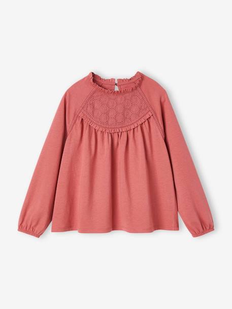 Top with Detail in Broderie Anglaise, for Girls ecru+GREEN DARK SOLID+old rose 