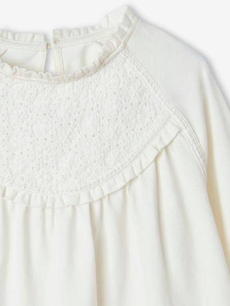 Top with Detail in Broderie Anglaise, for Girls ecru+GREEN DARK SOLID+old rose 