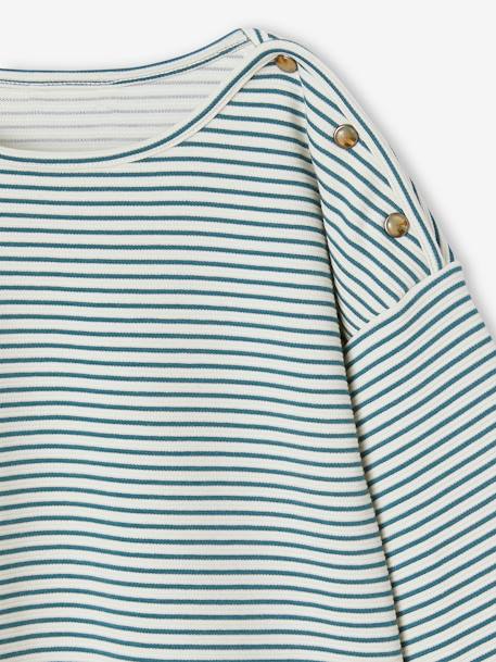 Striped Top, Boat-Neck, for Girls striped green+WHITE LIGHT STRIPED 