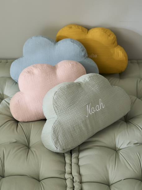 Cloud Cushion in Cotton Gauze grey blue+mustard+rosy+sage green 