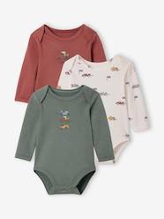 Baby-Bodysuits & Sleepsuits-Pack of 3 Long Sleeve "Race Car" Bodysuits with Cutaway Shoulders for Babies