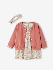 -3-Piece Outfit: Dress + Cardigan + Headband for Baby Girls