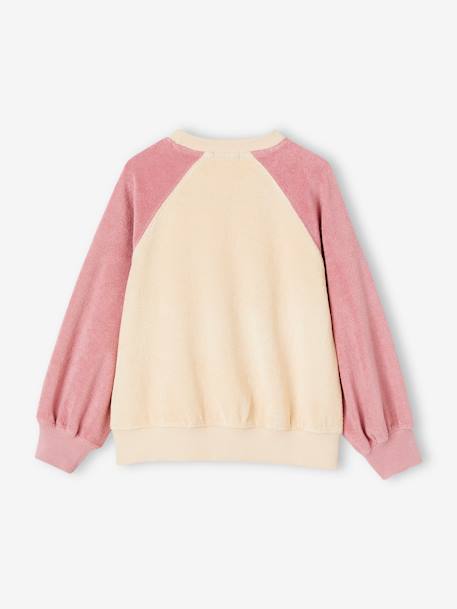 Terry Cloth Raglan Sweatshirt, Pop Flower Motifs for Girls ecru 