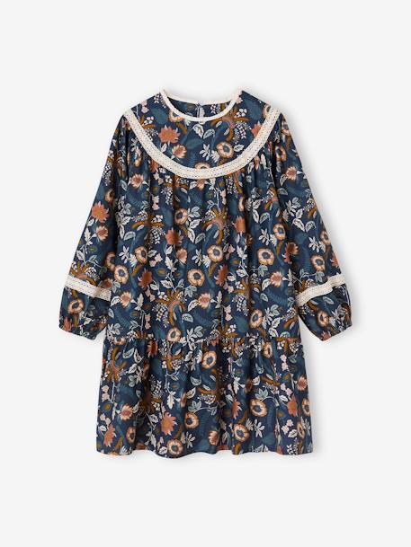 Floral Dress for Girls beige+green+night blue 