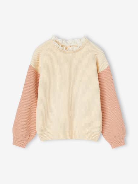 Loose-Fitting Jumper with Fancy Collar for Girls rose beige+sweet pink 