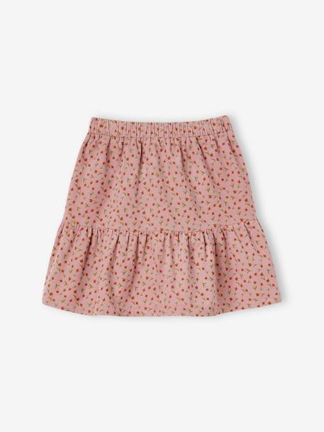 Corduroy Skirt with Ruffle & Floral Print for Girls green+old rose 