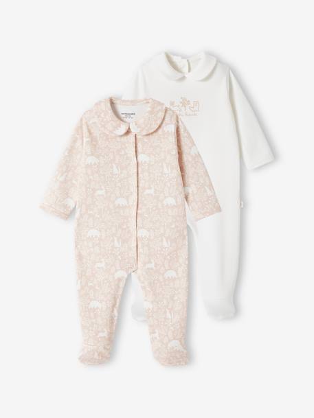 Pack of 2 'Animals' Sleepsuits in Organic Cotton for Baby Girls denim blue+rosy 