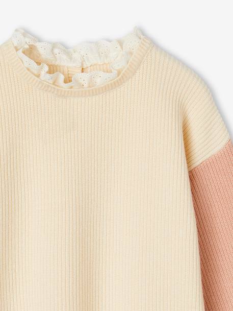 Loose-Fitting Jumper with Fancy Collar for Girls rose beige+sky blue+striped navy blue+sweet pink 