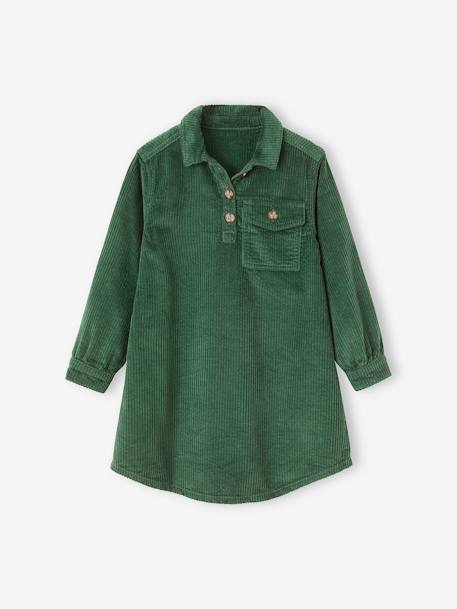 Corduroy Shirt-Dress for Girls cinnamon+English green 