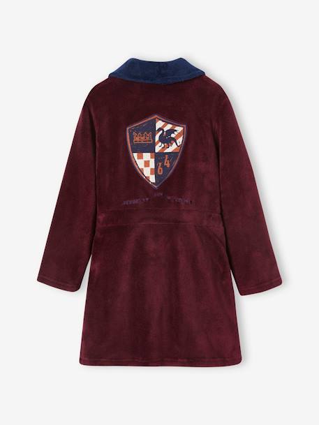 Coat of Arms Bathrobe in Plush Fabric for Boys bordeaux red 