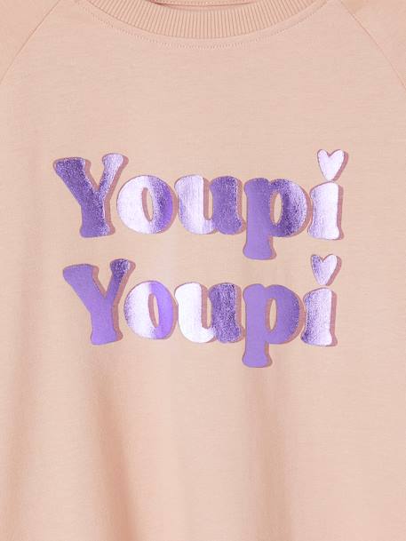 A-Line Top, Message with Shiny Metallised Effect, for Girls chocolate+rosy 