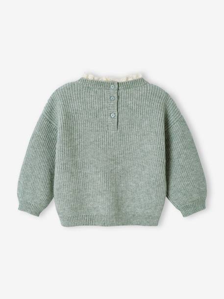 Rib Knit Jumper with Broderie Anglaise Collar for Babies sage green+striped navy blue 