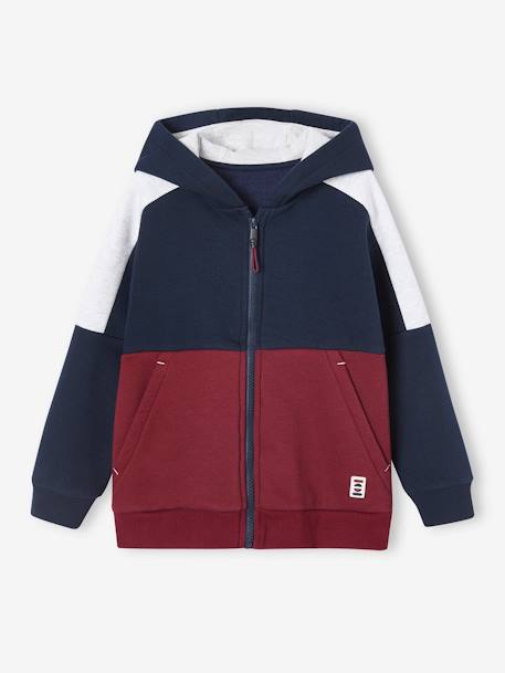 Sports Jacket with Zip & Hood, Colourblock Effect, for Boys bordeaux red+fir green+marl grey+ochre 