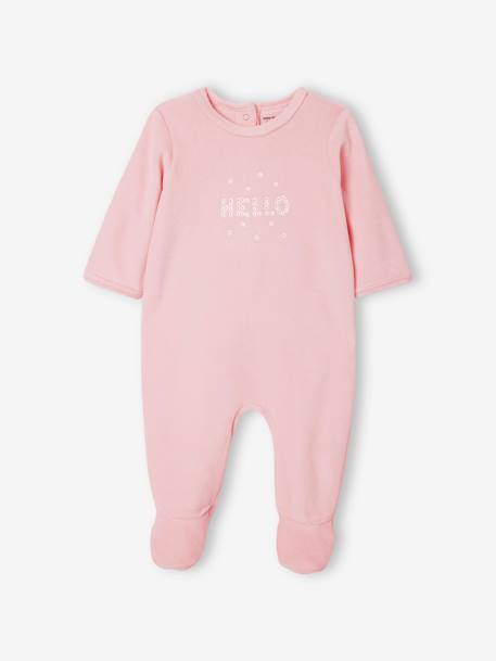 Pack of 3 Velour Sleepsuits for Babies, BASICS grey green+pale pink 