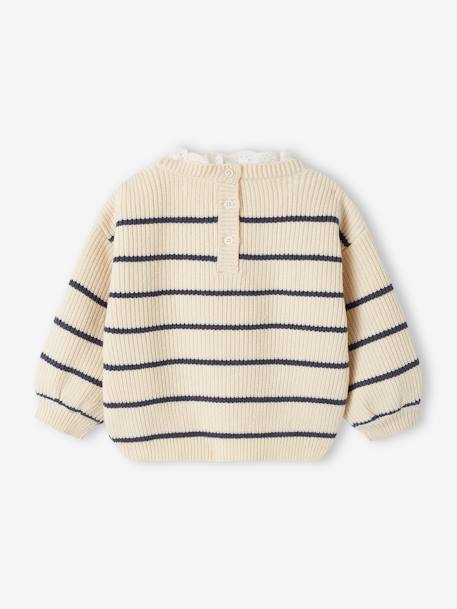 Rib Knit Jumper with Broderie Anglaise Collar for Babies sage green+striped navy blue 