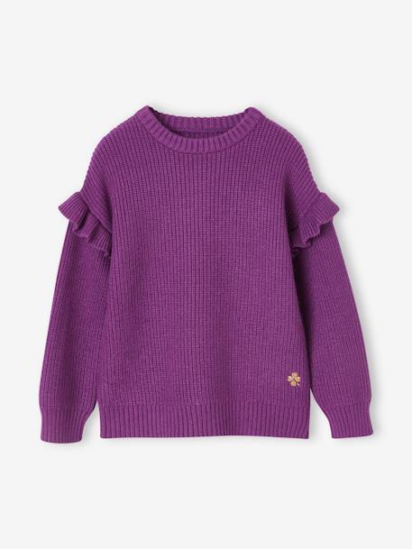 Jumper with Ruffled Sleeves for Girls ecru+vanilla+violet 