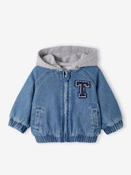 Baby-Outerwear-Coats-Lined Denim Jacket with Fleece Hood for Babies