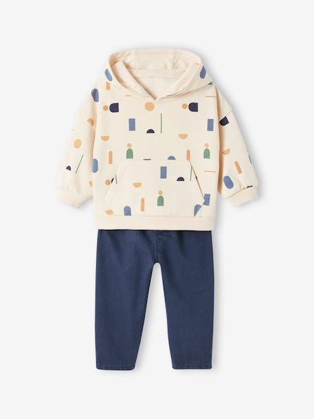 Fleece Sweatshirt & Twill Trousers Ensemble for Babies night blue 