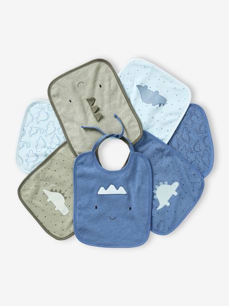 VERTBAUDET Pack of 7 Bibs aqua green+Light Blue/Print+sky blue 