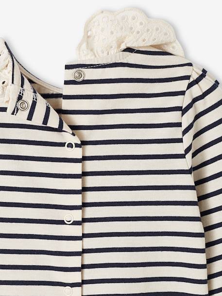 Long Sleeve Top with Embroidered Collar, for Babies BEIGE LIGHT SOLID+striped navy blue+striped red 