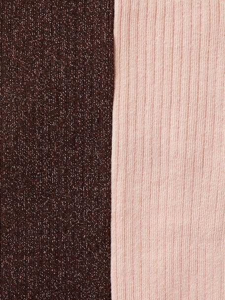 Pack of 2 Pairs of Rib Knit Tights for Girls chocolate+taupe 