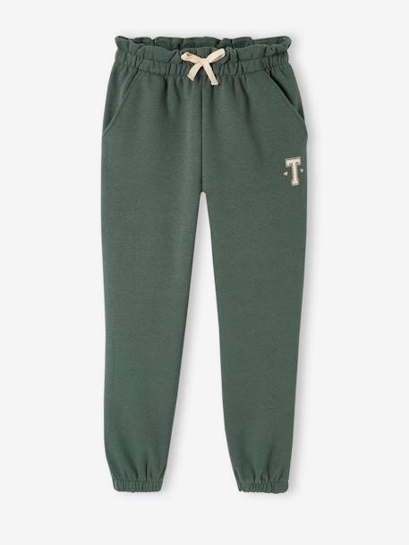 Fleece Joggers with Paperbag Waistband for Girls green+navy blue+sweet pink 