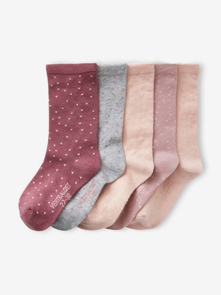 Pack of 5 Pairs of Dotted Socks for Girls old rose 