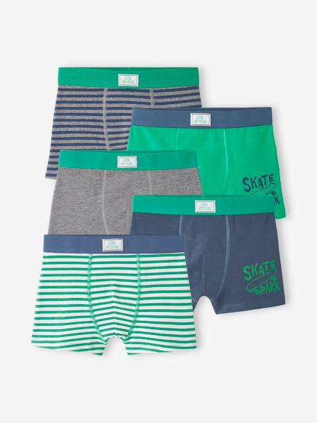 Pack of 5 Skateboarding Stretch Boxers for Boys green 