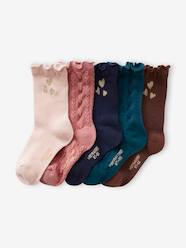 Pack of 5 Pairs of Hearts Socks in Cable & Rib Knit, for Girls