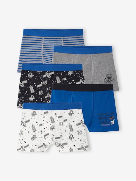 Pack of 5 Stretch Boxers for Boys, 'Space' royal blue 