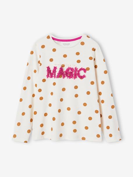 Printed Top with Crimped Inscription in Relief, for Girls BROWN MEDIUM ALL OVER PRINTED+ecru+GREEN DARK ALL OVER PRINTED 