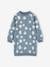 Fleece Dress with Bright Flowers for Girls grey blue+terracotta 