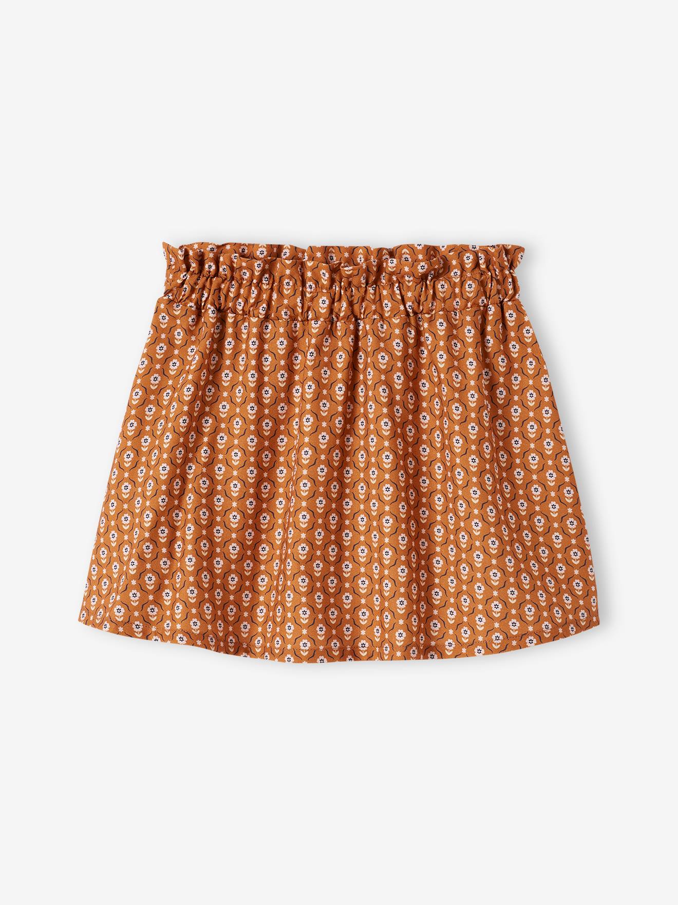 Wide Floral Skirt for Girls - caramel