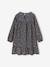 Smocked Long Sleeve Dress with Flowers for Girls ecru+navy blue 