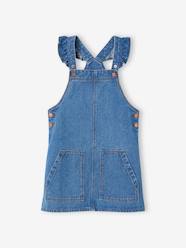 Denim Dungaree Dress with Frilly Straps for Girls