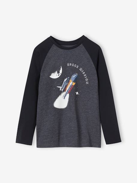 Top with Graphic Motif & Raglan Sleeves for Boys BLUE MEDIUM SOLID WITH DESIGN+lichen+marl grey+pecan nut+slate blue 