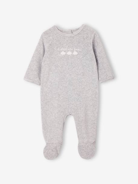 Pack of 3 Velour Sleepsuits for Babies, BASICS grey green+pale pink 