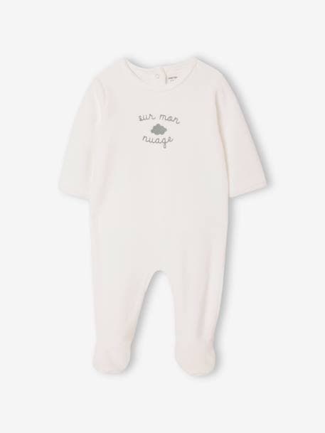 Pack of 3 Velour Sleepsuits for Babies, BASICS grey green+pale pink 