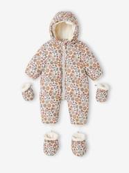 Baby-Outerwear-Snowsuits-Floral Pramsuit with Polar Fleece Lining for Babies