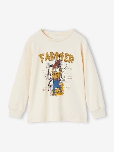 Top with Farming Motif for Boys ecru 