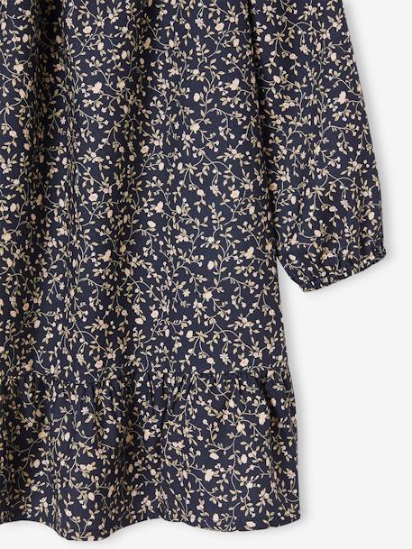 Smocked Long Sleeve Dress with Flowers for Girls ecru+navy blue 