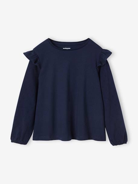 Ruffled Long Sleeve Top for Girls, BASICS dusky pink+ecru+navy blue 