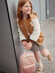 -College-Style Dual Fabric Jacket, Bouclé Knit Letter, for Girls