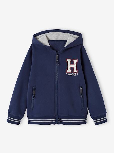 Zipped Sports Jacket with Hood for Boys grey blue+marl grey+navy blue+red 