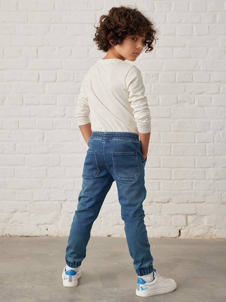 Denim-Effect Fleece Joggers, Easy to Put On, for Boys Denim Blue+denim grey+GREY LIGHT SOLID WITH DESIGN 