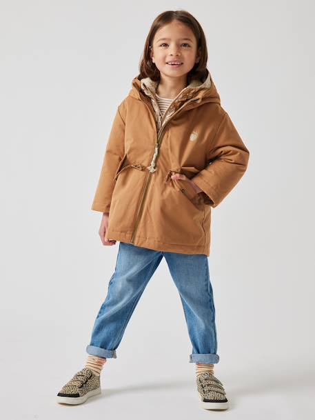 3-in-1 Shiny Hooded Parka with Sherpa Lining, for Girls camel 