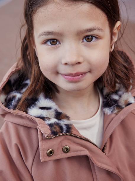 Hooded Parka with Faux Fur Lining for Girls black+dusky pink+green+khaki+old rose 