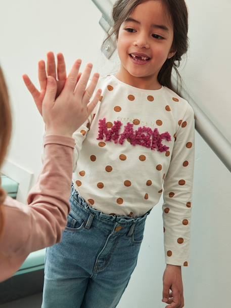 Printed Top with Crimped Inscription in Relief, for Girls BROWN MEDIUM ALL OVER PRINTED+ecru+GREEN DARK ALL OVER PRINTED 