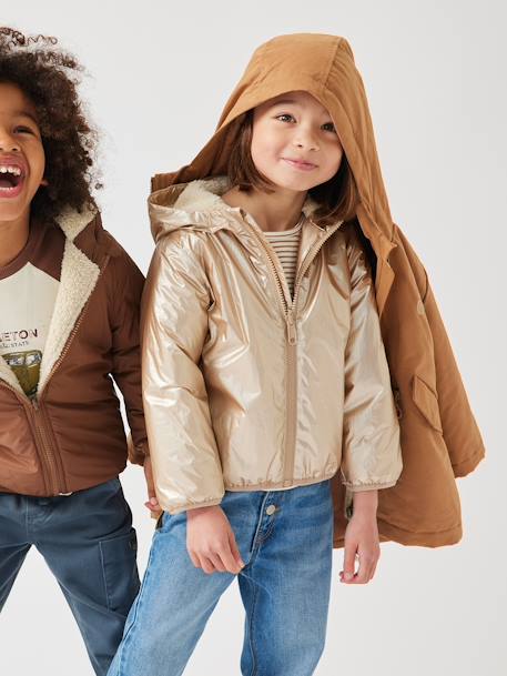 3-in-1 Shiny Hooded Parka with Sherpa Lining, for Girls camel 