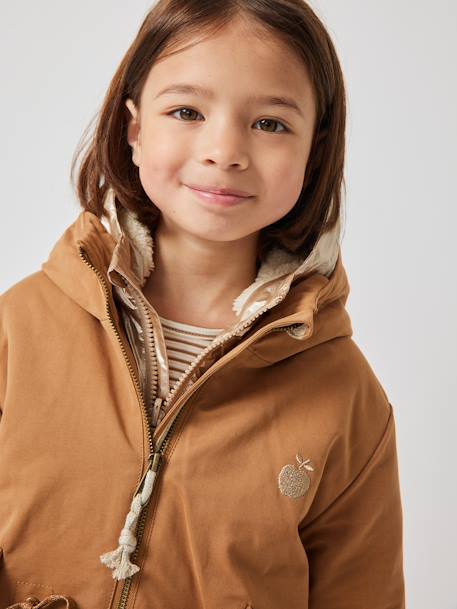 3-in-1 Shiny Hooded Parka with Sherpa Lining, for Girls camel 